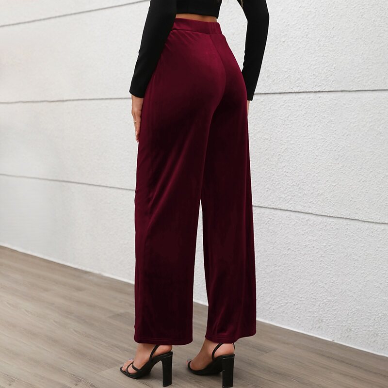 Maroon Velvet Wide Pants