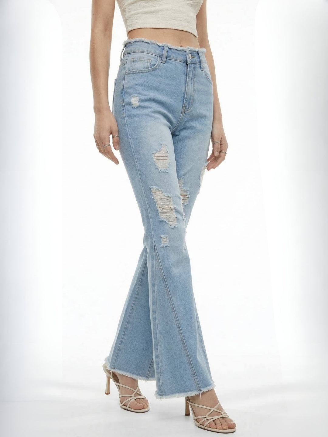 Light Blue Ripped Flared Jeans