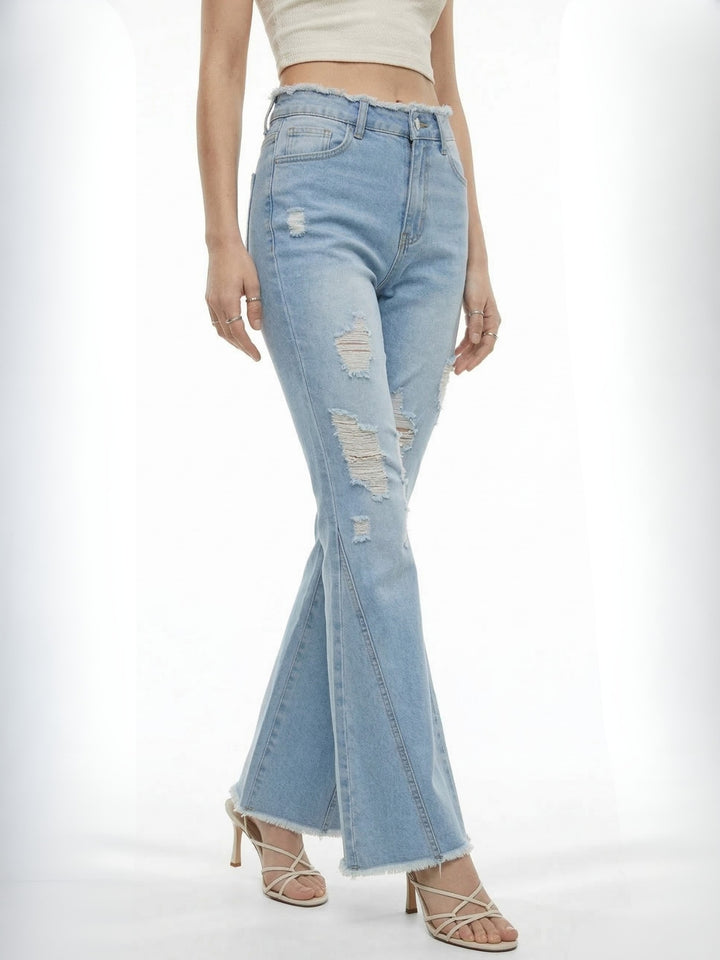 Light Blue Ripped Flared Jeans