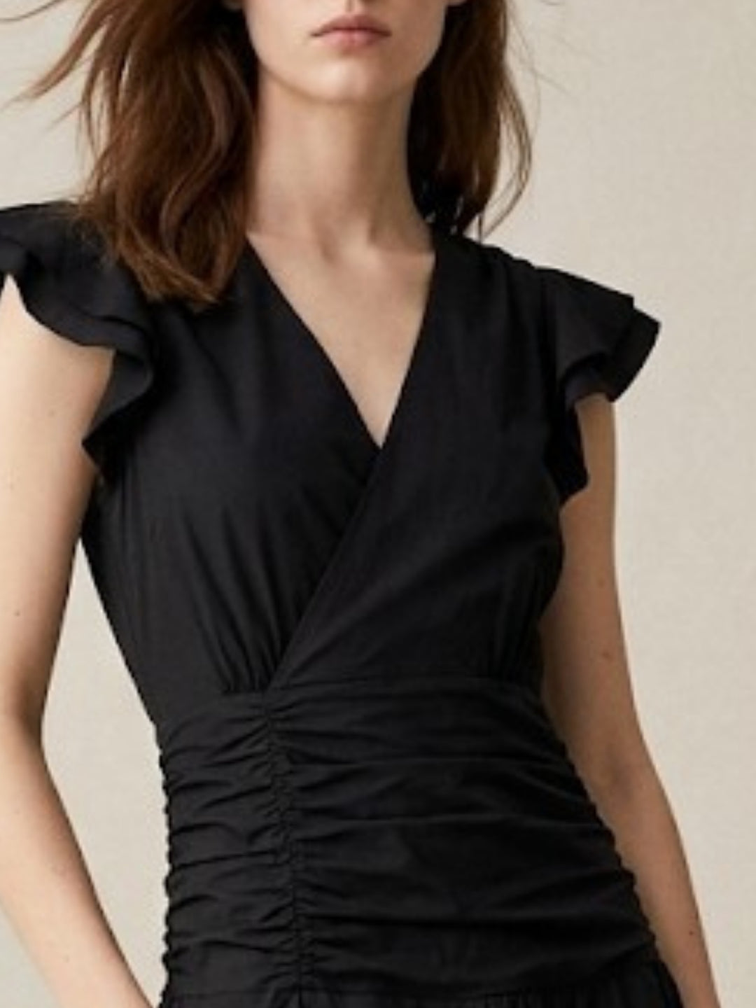 Black Ruffle Sleeve V Neck Dress