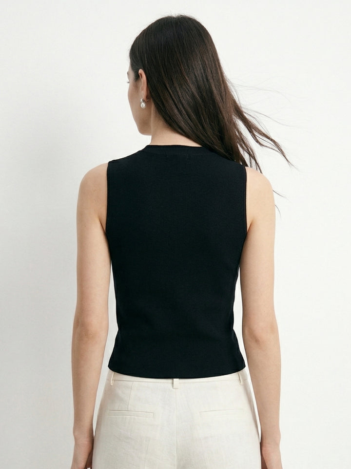 Black Sleeveless Neck Embellished Tank