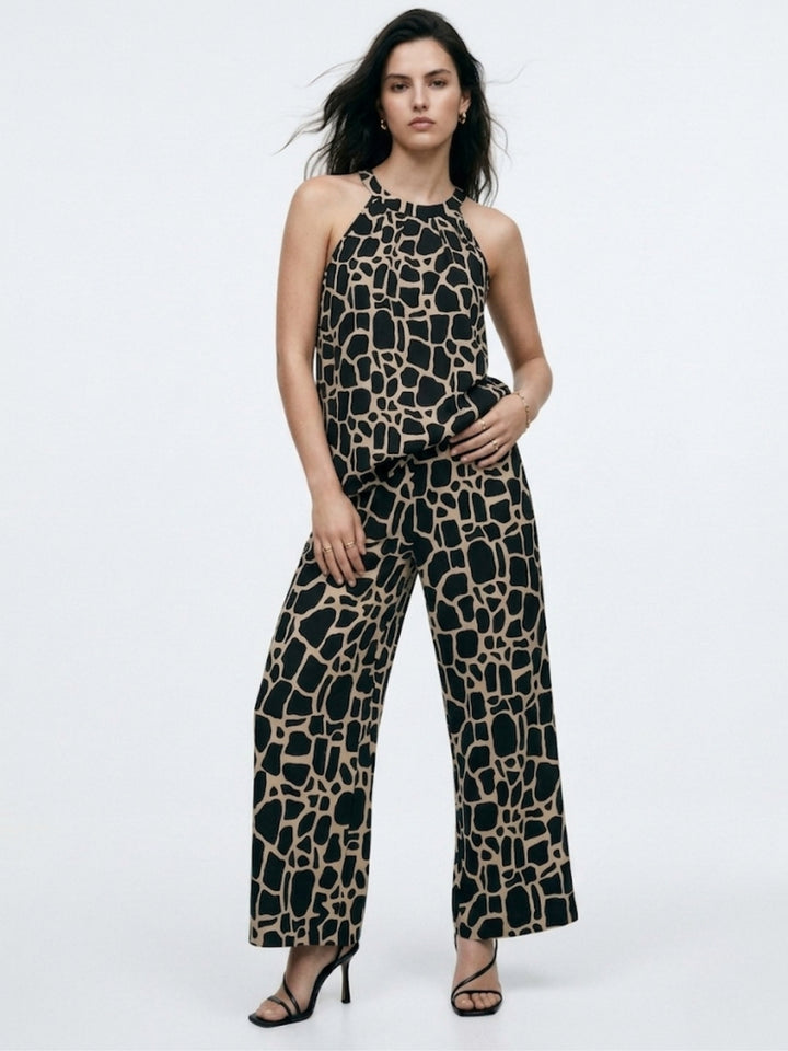 Black Abstract Patterned Halter Top And Trousers Co-Ord Set