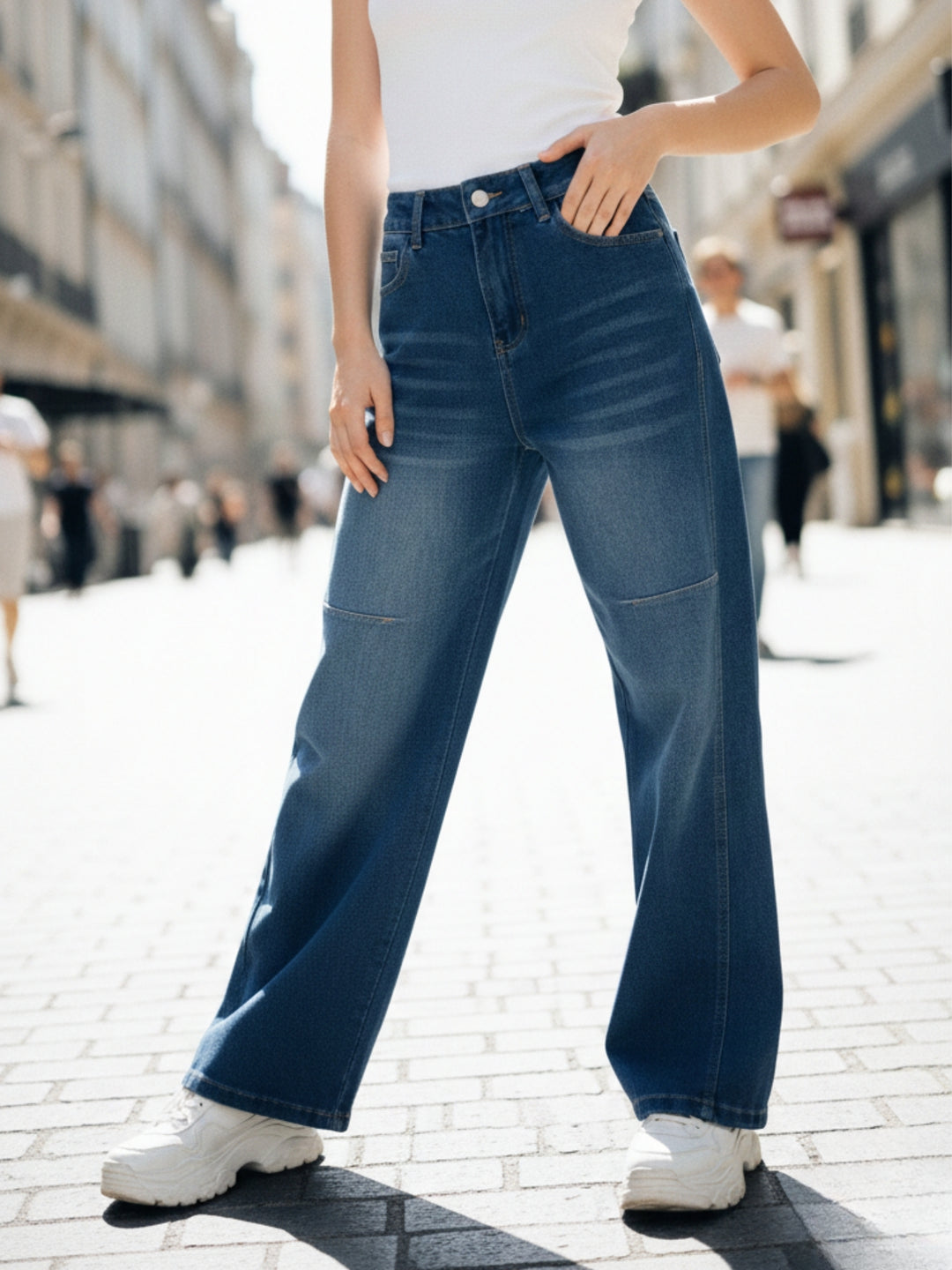 Blue High Waist Wide Leg Jeans