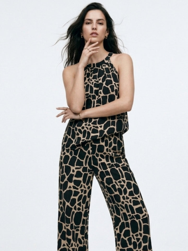 Black Abstract Patterned Halter Top And Trousers Co-Ord Set