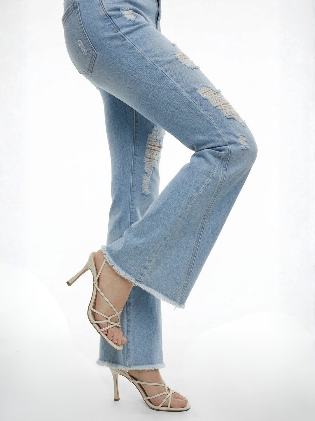 Light Blue Ripped Flared Jeans