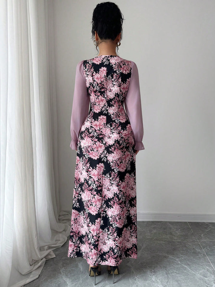 Pink Floral Print Maxi Dress