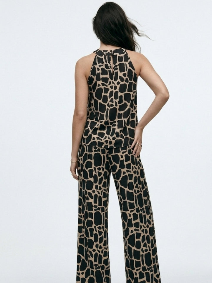 Black Abstract Patterned Halter Top And Trousers Co-Ord Set