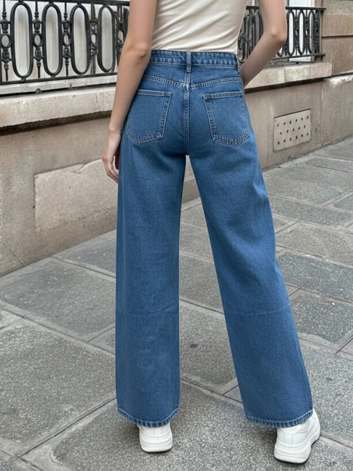 Blue Asymmetric Waist Band Denim