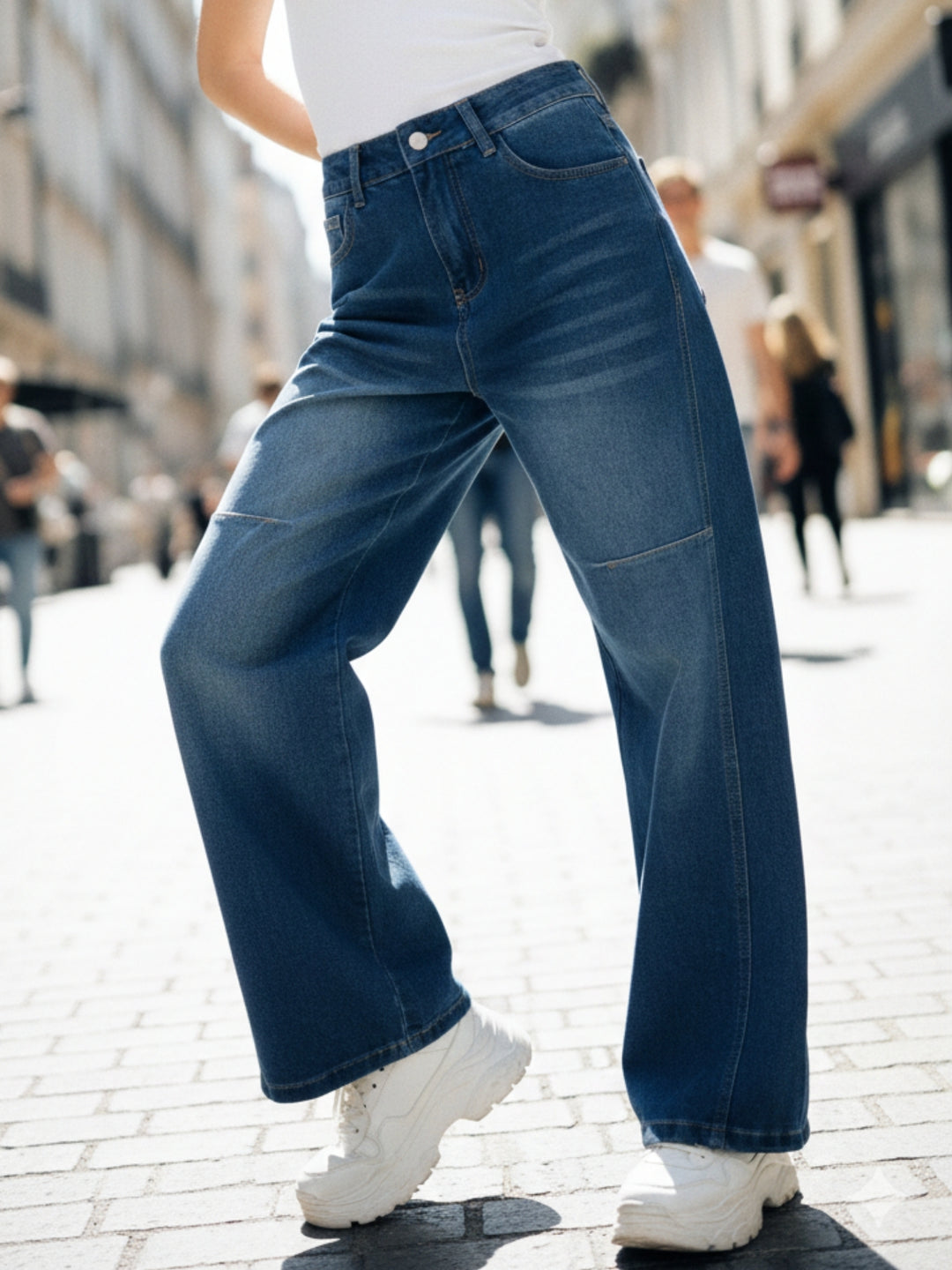 Blue High Waist Wide Leg Jeans