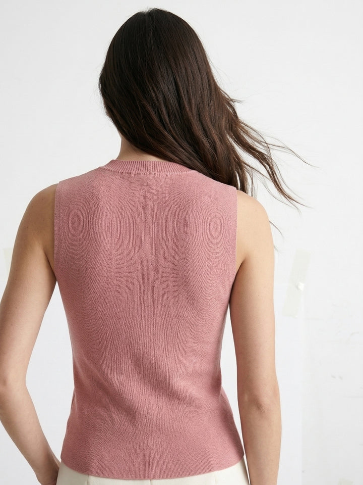 Pink Sleeveless Neck Embellished Tank