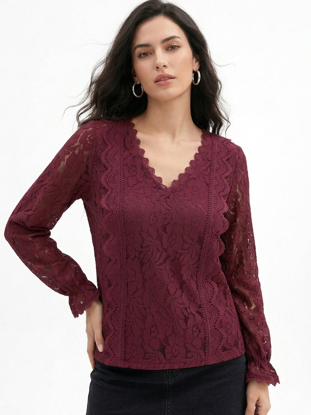 Maroon Bishop Sleeve Textured Blouson