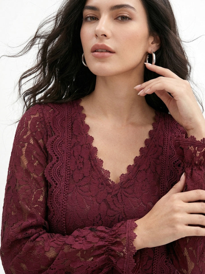 Maroon Bishop Sleeve Textured Blouson