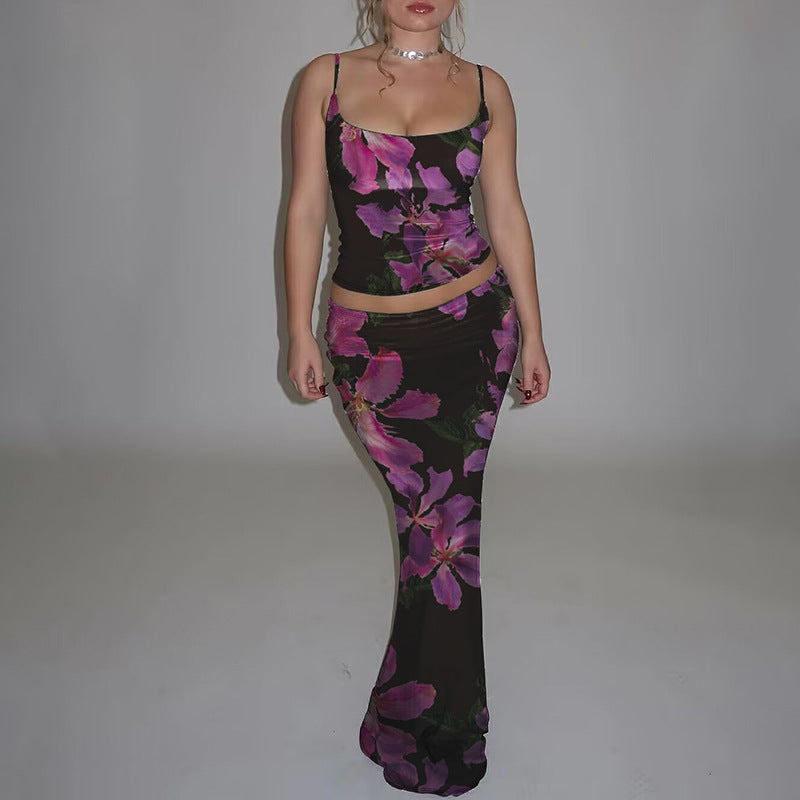 Black Spaghetti Strap Top With Fitted Skirt Co-Ord Set