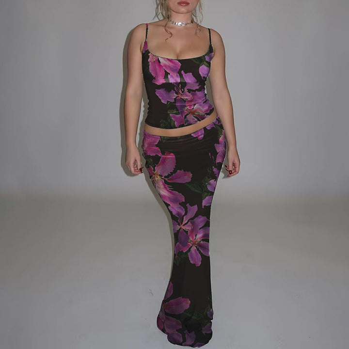 Black Spaghetti Strap Top With Fitted Skirt Co-Ord Set