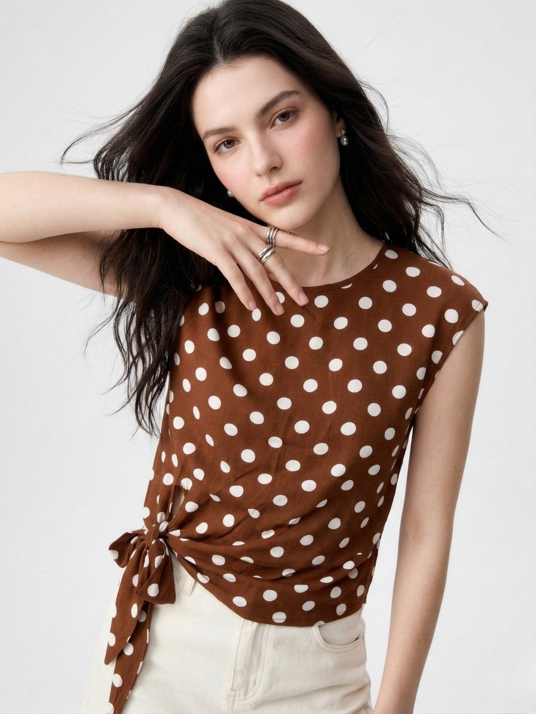 Brown Sleeveless Waist Tie-Up Top