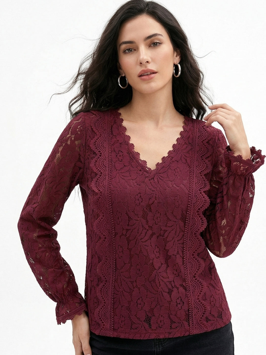 Maroon Bishop Sleeve Textured Blouson