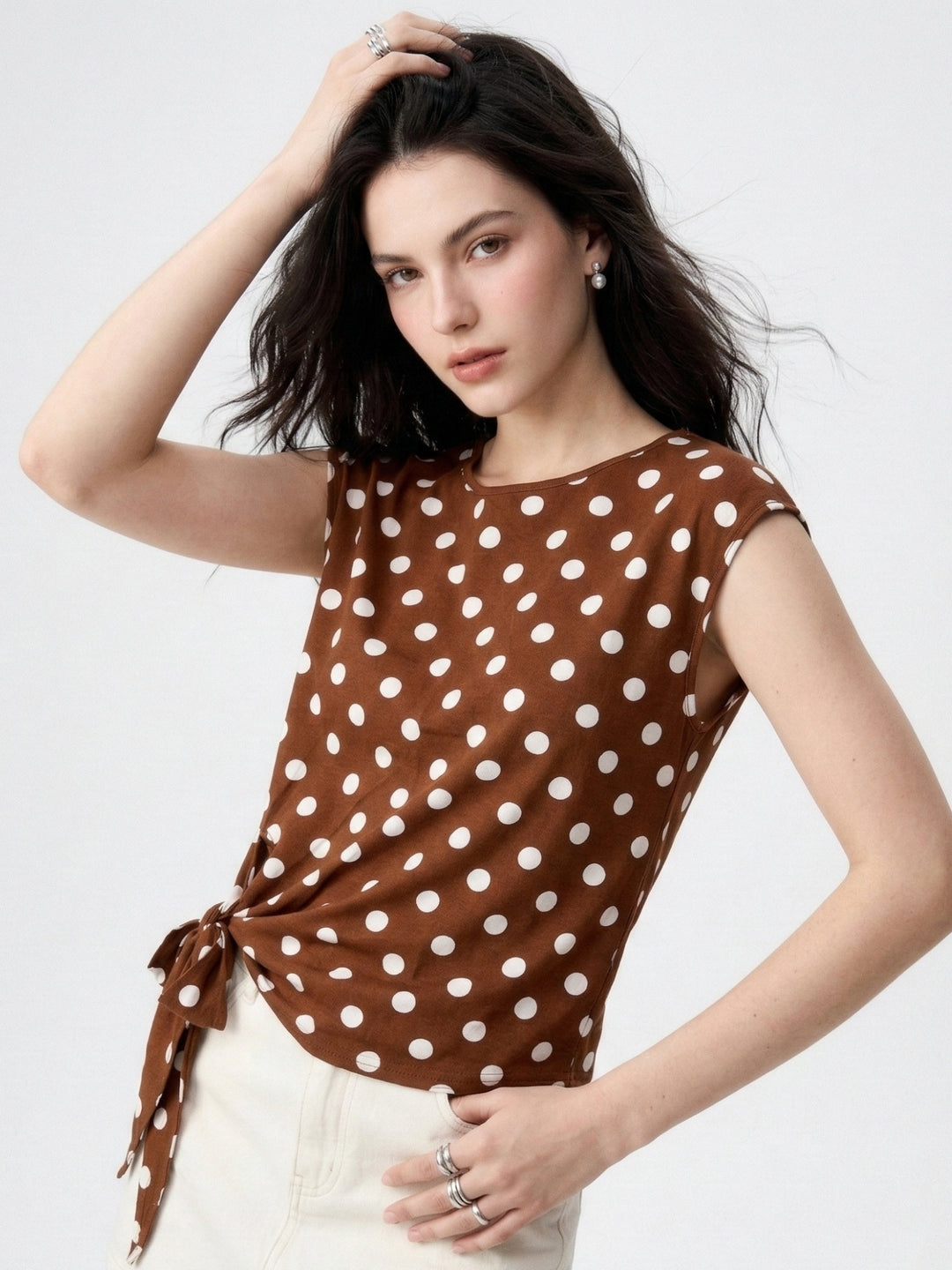Brown Sleeveless Waist Tie-Up Top