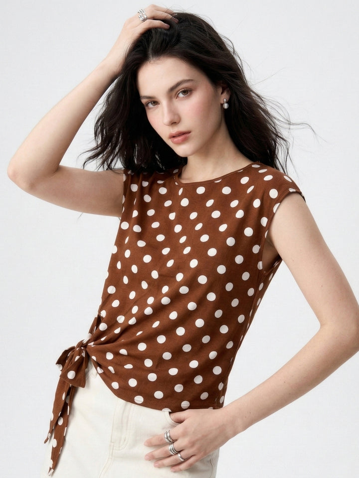 Brown Sleeveless Waist Tie-Up Top