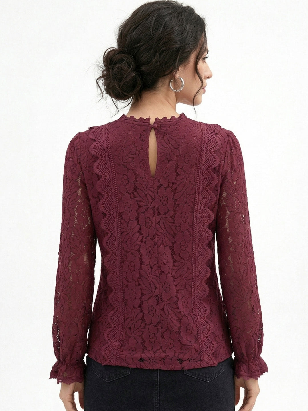 Maroon Bishop Sleeve Textured Blouson