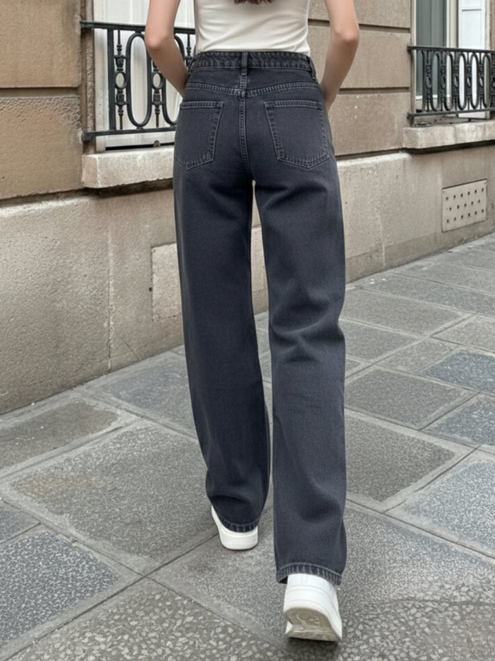 Black Asymmetric Waist Band Denim
