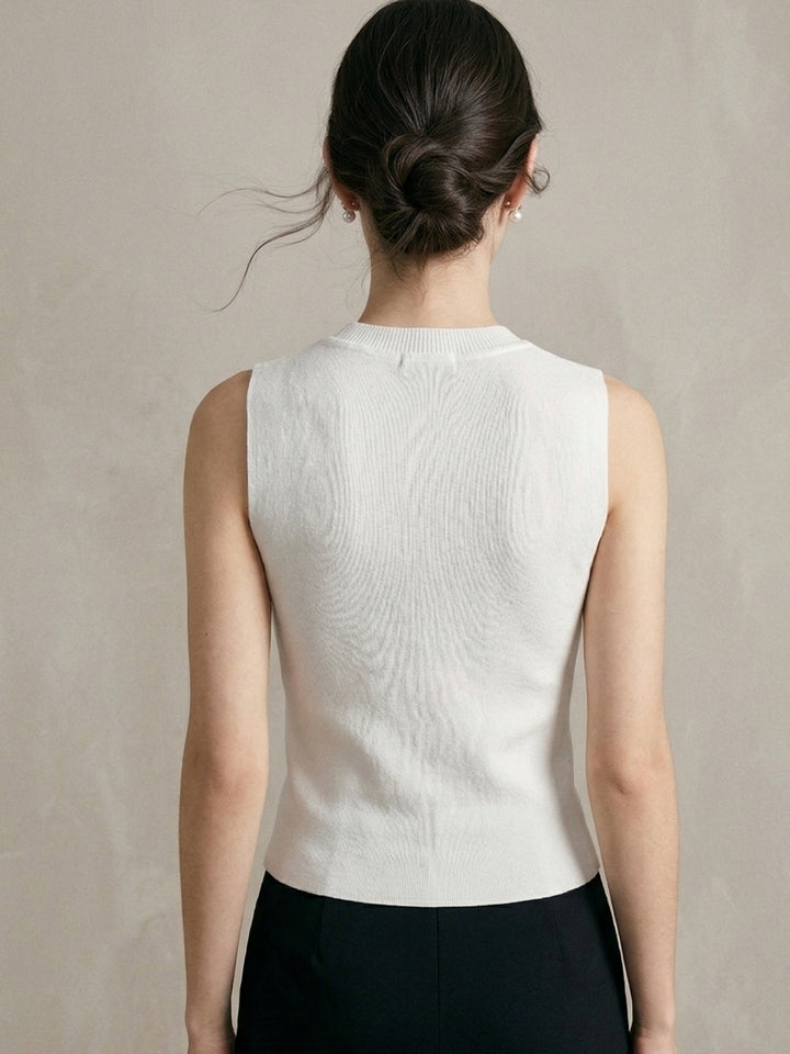 White Sleeveless Neck Embellished Tank