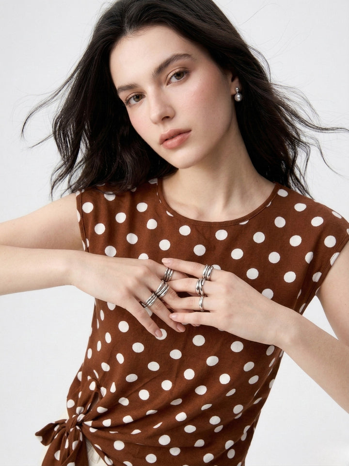 Brown Sleeveless Waist Tie-Up Top