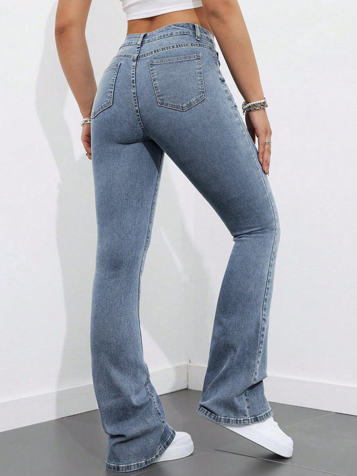 Grey Washed And Tinted Flared Denims