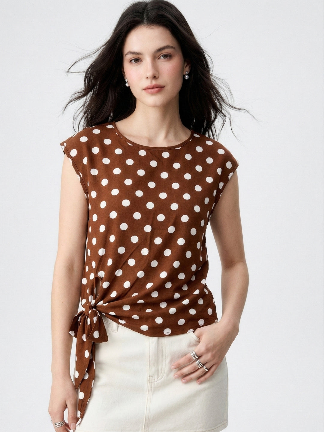 Brown Sleeveless Waist Tie-Up Top