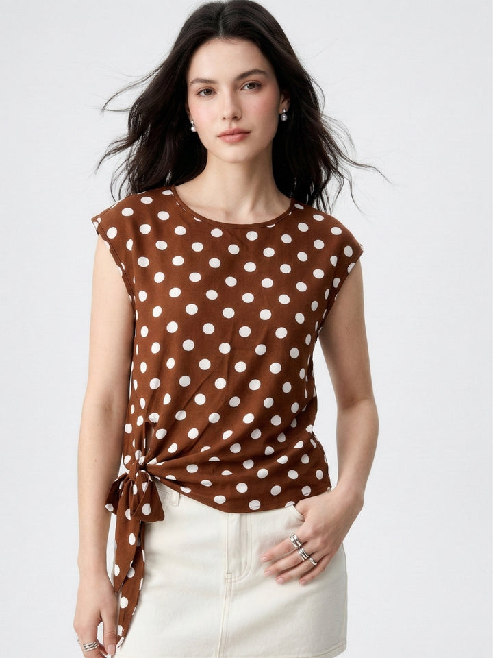 Brown Sleeveless Waist Tie-Up Top