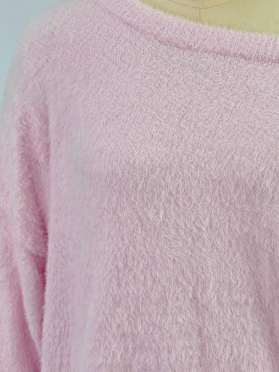 Pink Off-Shoulder Fuzzy Sweater