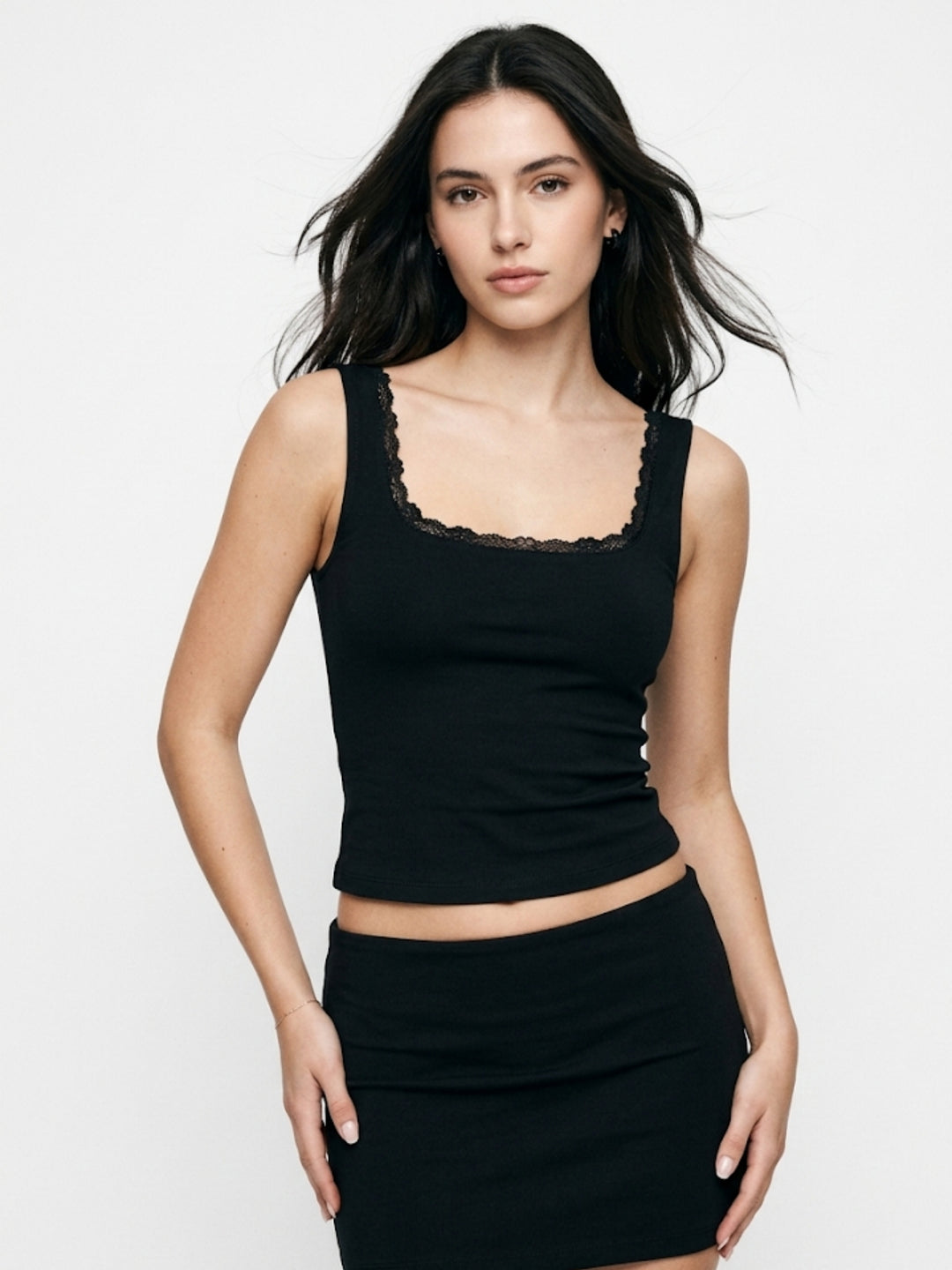 Black Shoulder Strap Fitted Top