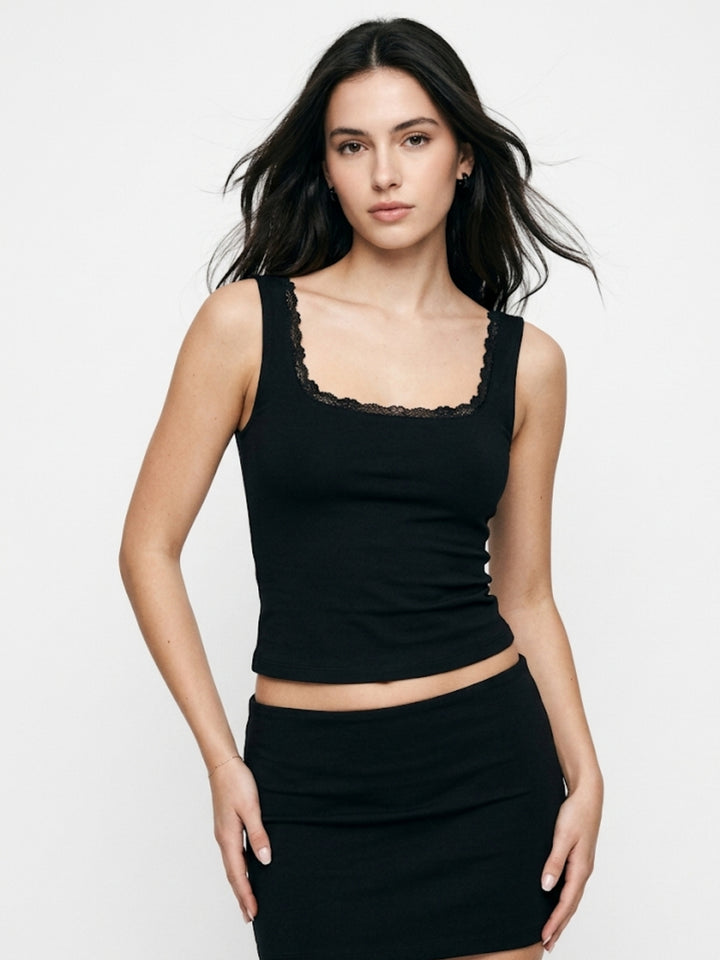 Black Shoulder Strap Fitted Top