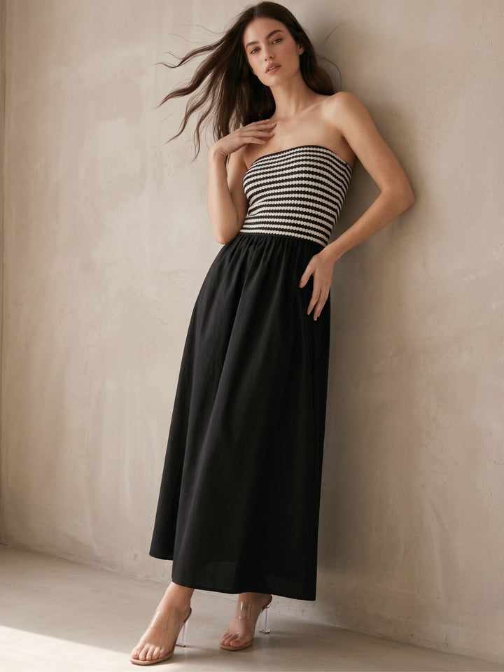 Black Tube Striped Flared Dress