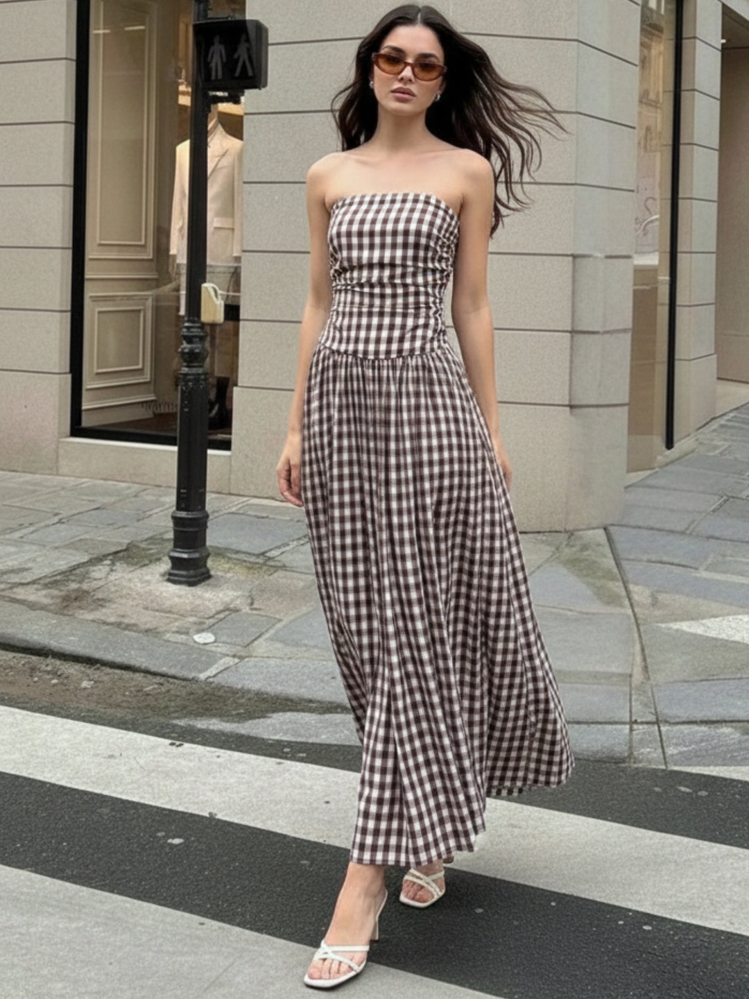 Khaki Off Shoulder Drop Waist Dress