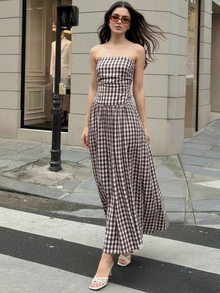 Khaki Off Shoulder Drop Waist Dress