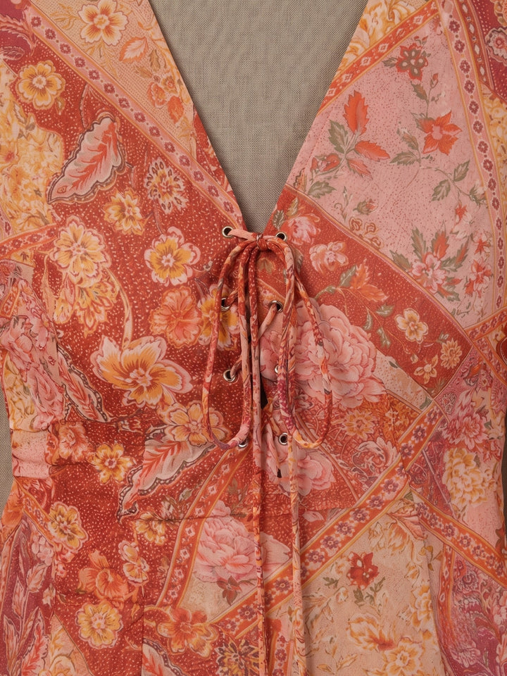 Multi Floral Print Blouse With Eye Let Details At Front
