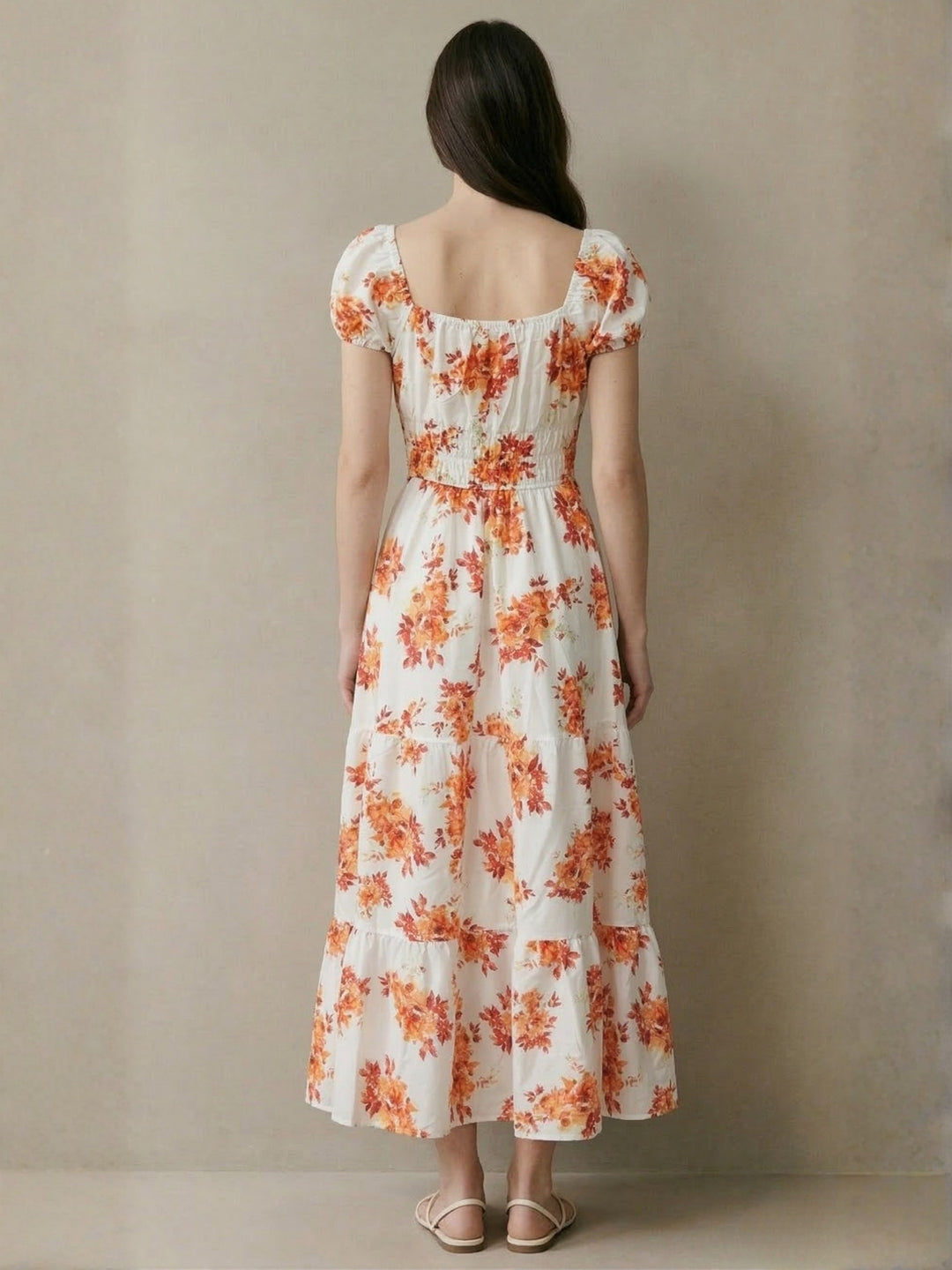 Yellow Floral Printed Flared Dress