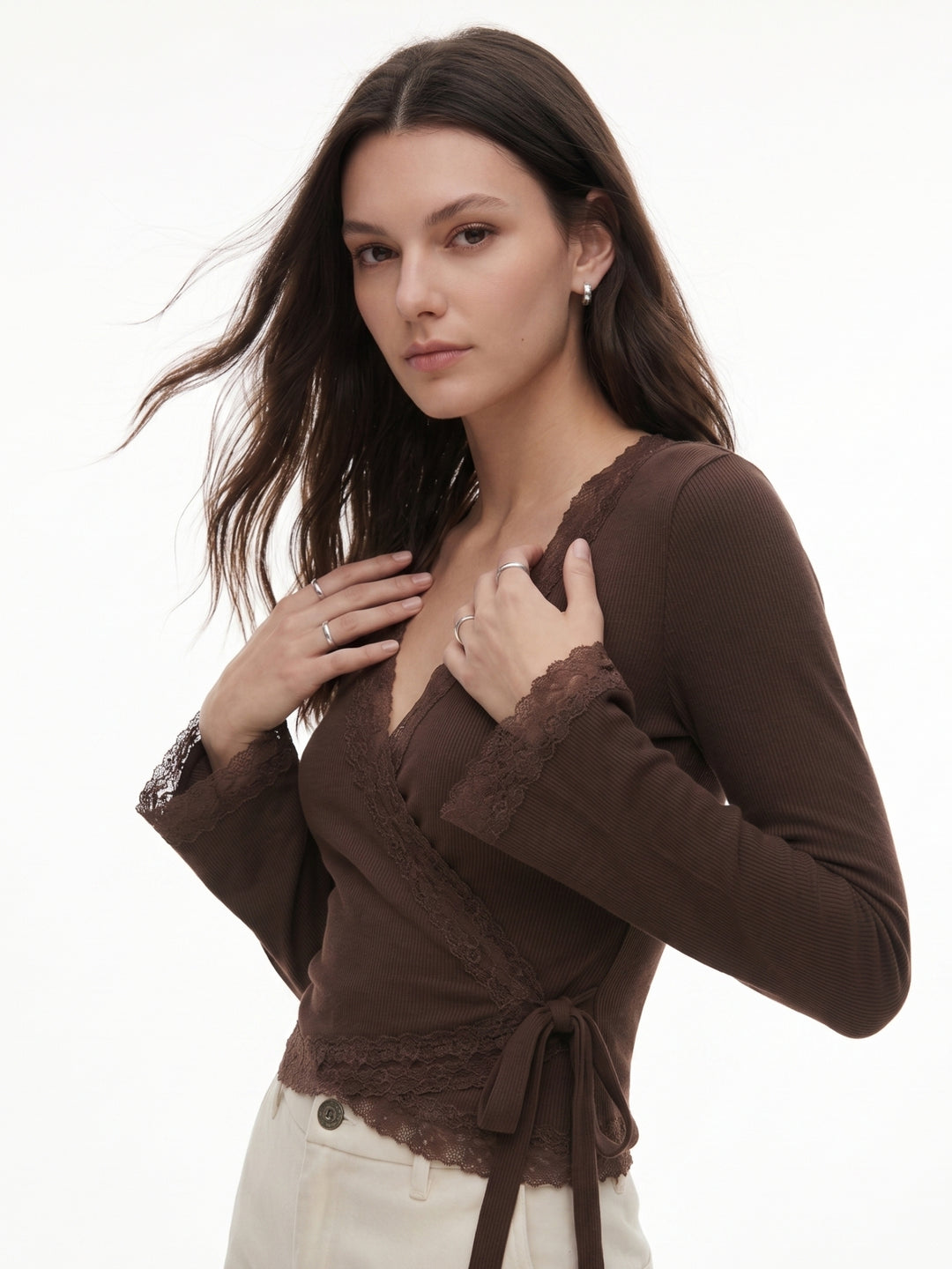Brown Wrap Tie Up Solid Top