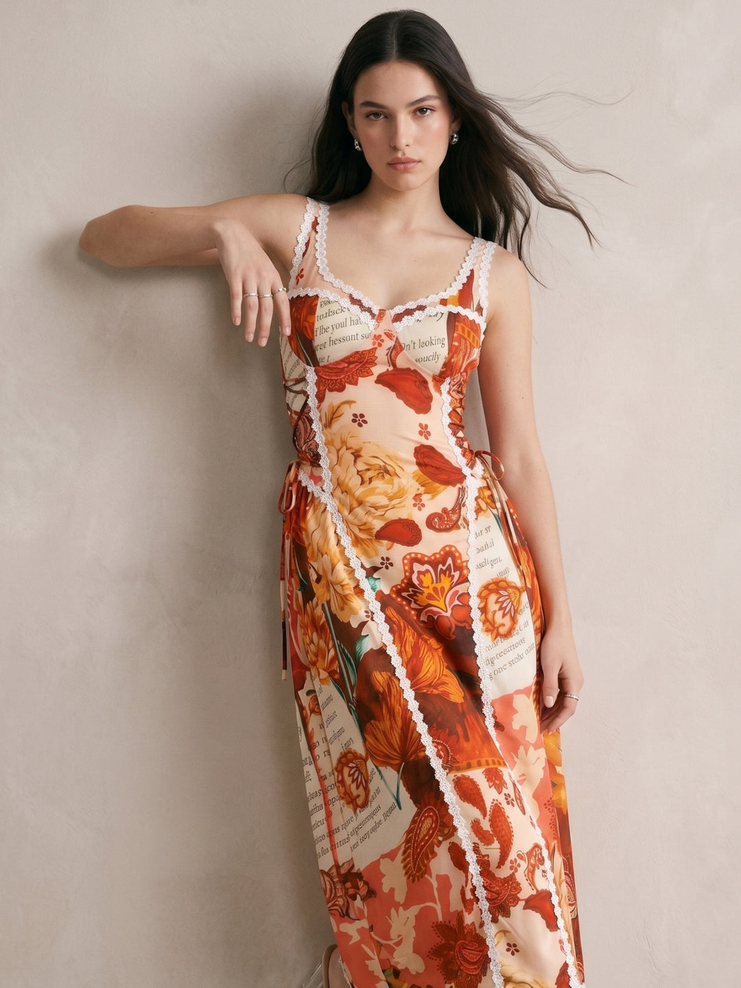 Brown Shoulder Strap Printed Dress
