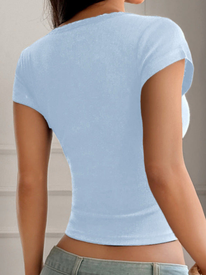 Blue Half Sleeved Scoop Neck Top