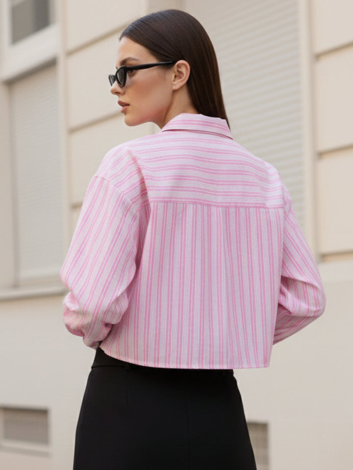 Pink Cropped Boxy Shirt With Large Pocket Detail