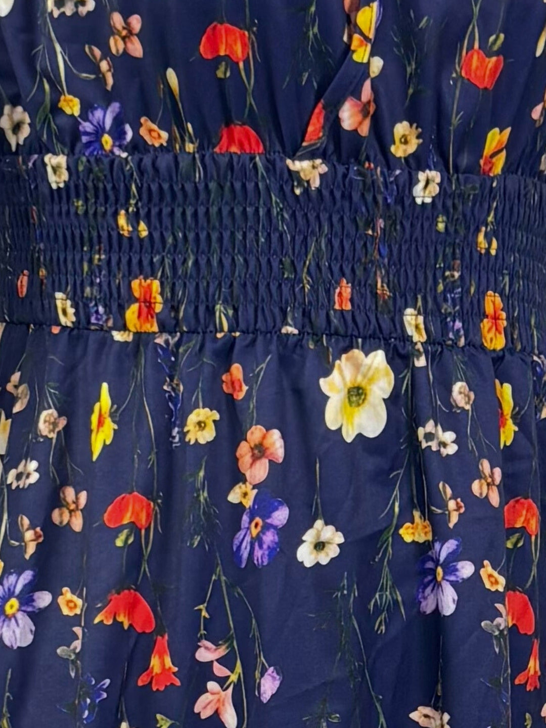 Blue Short Sleeve V Neck Floral Dress