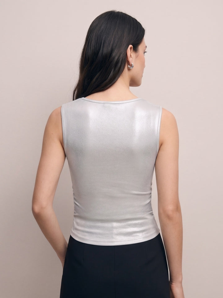 Silver Shimmer Apple Hem Cowl Neck Top