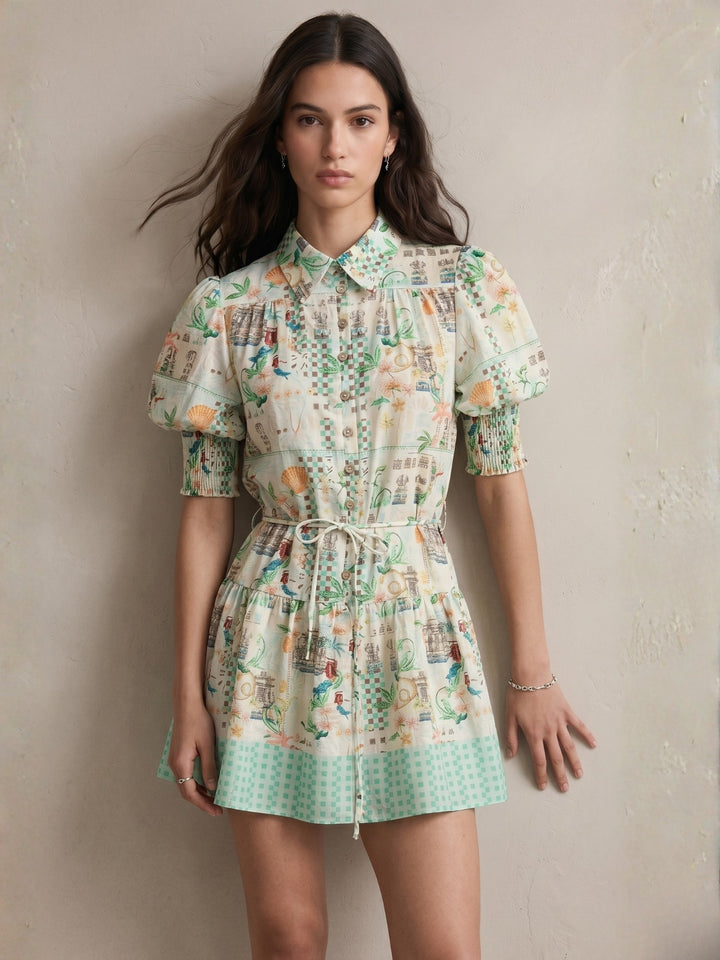 Multi Short Sleeve Printed Dress