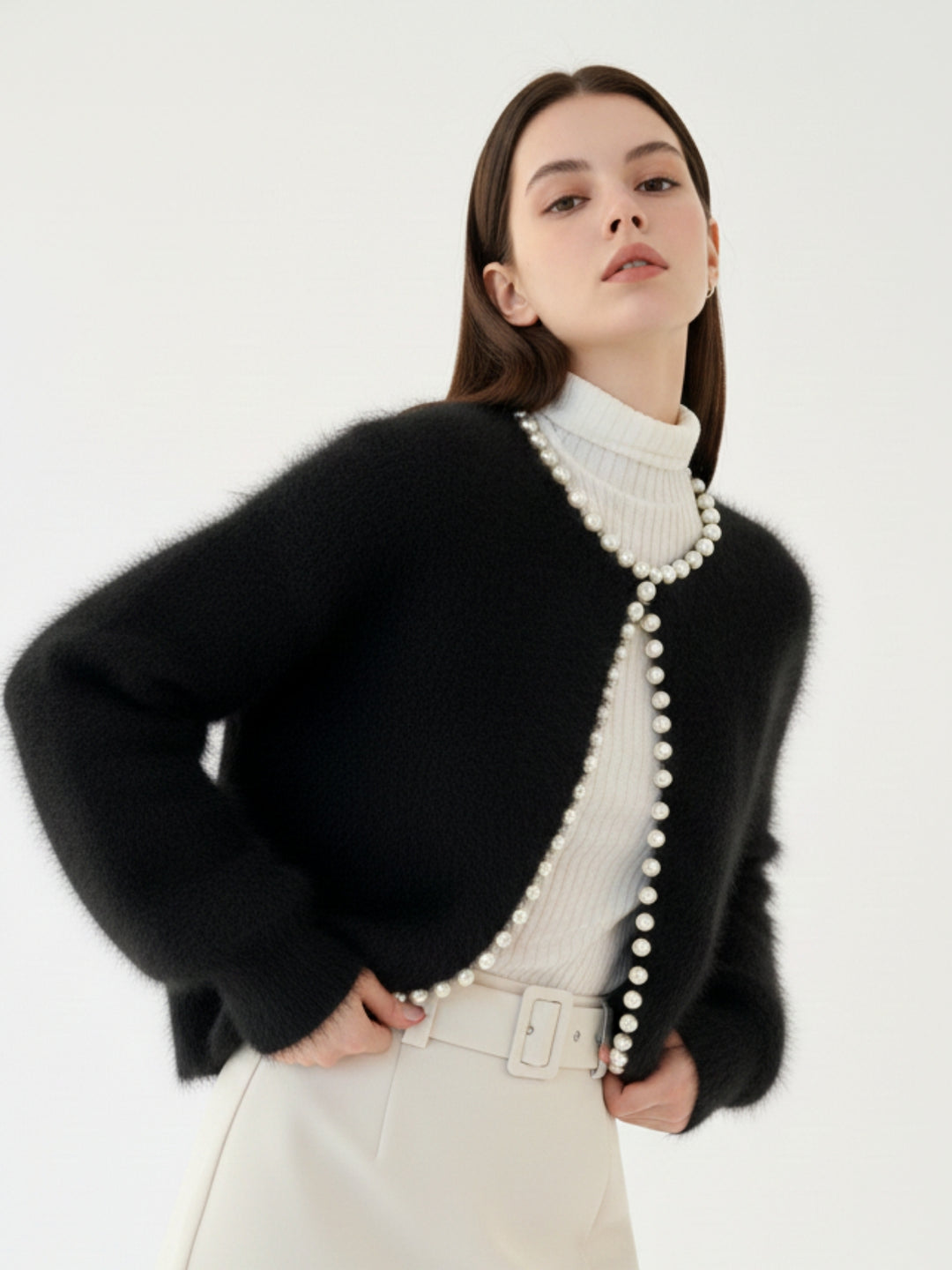Black Contrast Hem Detailing Slouchy Cardigan