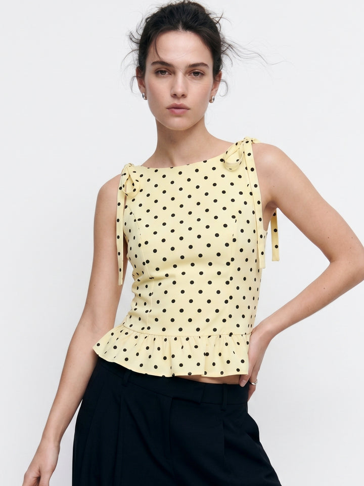 Yellow High Neck Polka Dotted Top