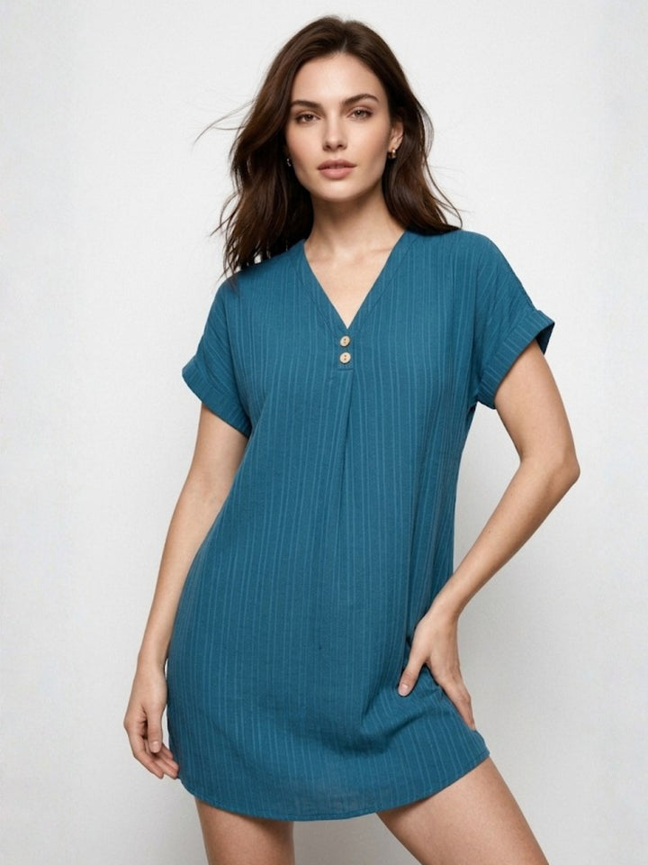 Teal Short Sleeve A-Line Dress