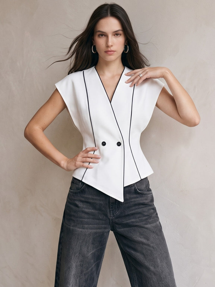 White Raglan Sleeve With Contrast Piping
