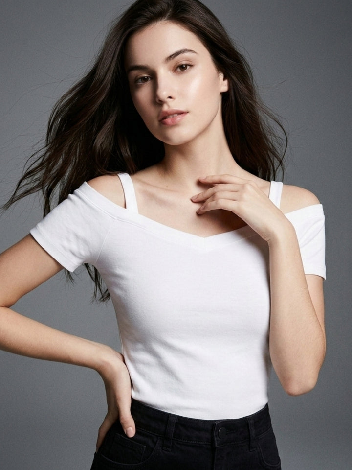 White Cold Shoulder Solid Top