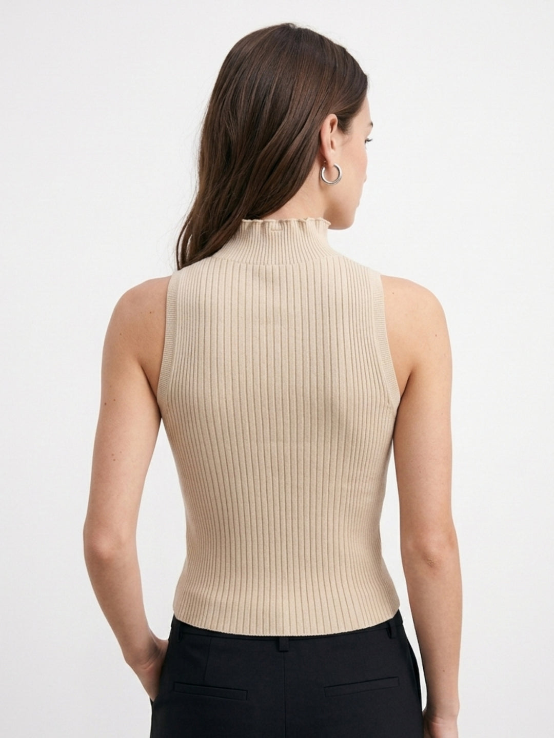 Khaki High Neck Solid Basic Tank